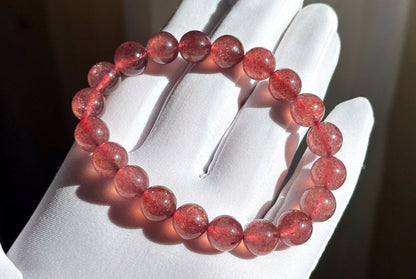 9.5mm+, Certified Natural Strawberry Quartz bracelet, Collective grade pigeon blood strawberry quartz bracelet, 天然老矿星光鸽血红草莓晶手串