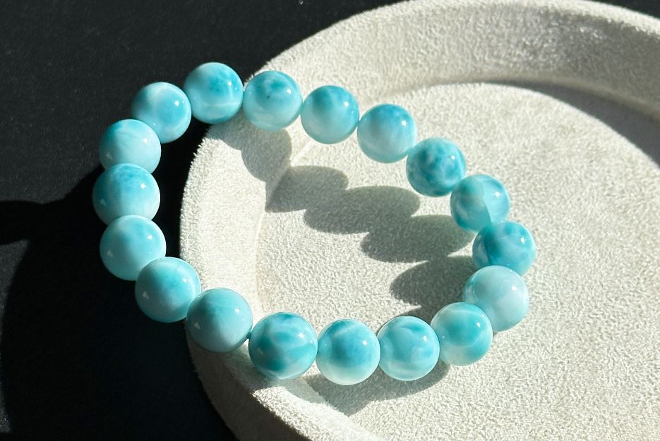 11mm, Natural High Quality Dominican Blue Larimar Beads Bracelet, Dominican Republic Larimar Bracelelt, 多米尼加天然海纹石手串