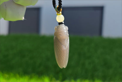 Certified Natural Emerald Green in Rich Smoky Purple Nephrite Jade Carved Cicada pendant, 天然浓烟紫带翠和田玉雕刻一鸣惊人(蝉)吊坠