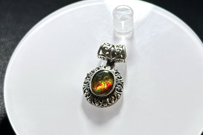 8x10, Natural High Grade Ammolite Stone Pendant Necklace, 925 Sterling Silver, Canada Natural Ammolite Pendant, 天然无拼接斑彩螺化石纯银吊坠