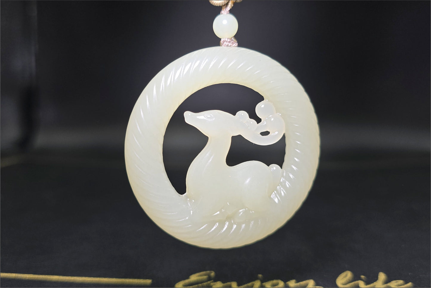 Certified Natural Qingshui Nephrite Jade Carved Deer Pendant, 天然白晴水和田玉雕刻梅花鹿圆牌吊坠