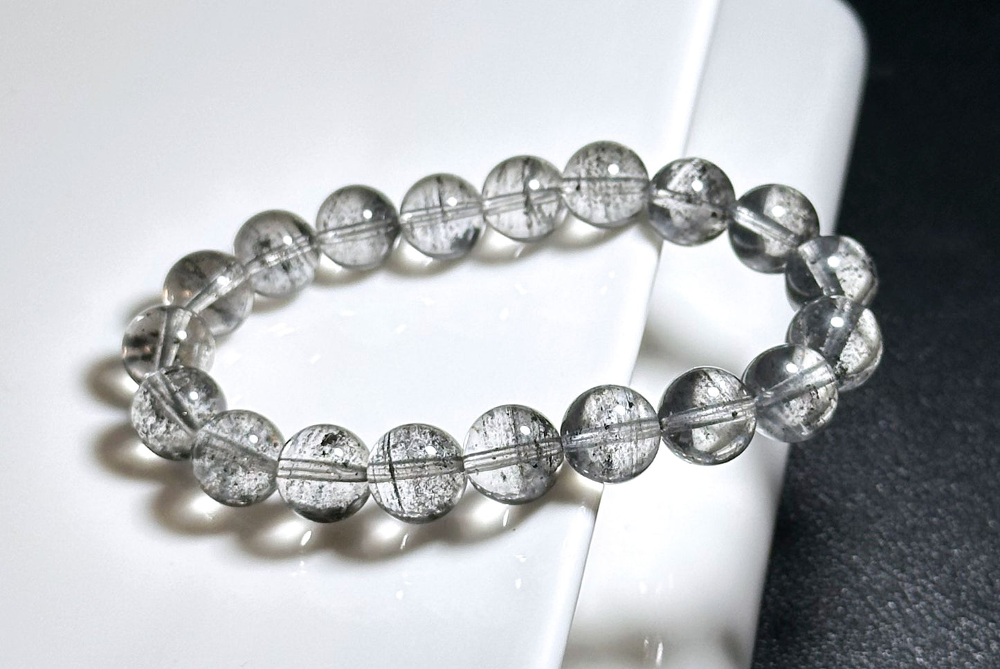 9.5mm+, Certified Natural Black Phantom Quartz Bracelet, Phantom quartz bracelet, 天然黑幽灵手串