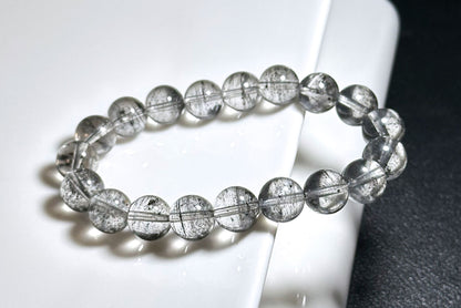 9.5mm+, Certified Natural Black Phantom Quartz Bracelet, Phantom quartz bracelet, 天然黑幽灵手串