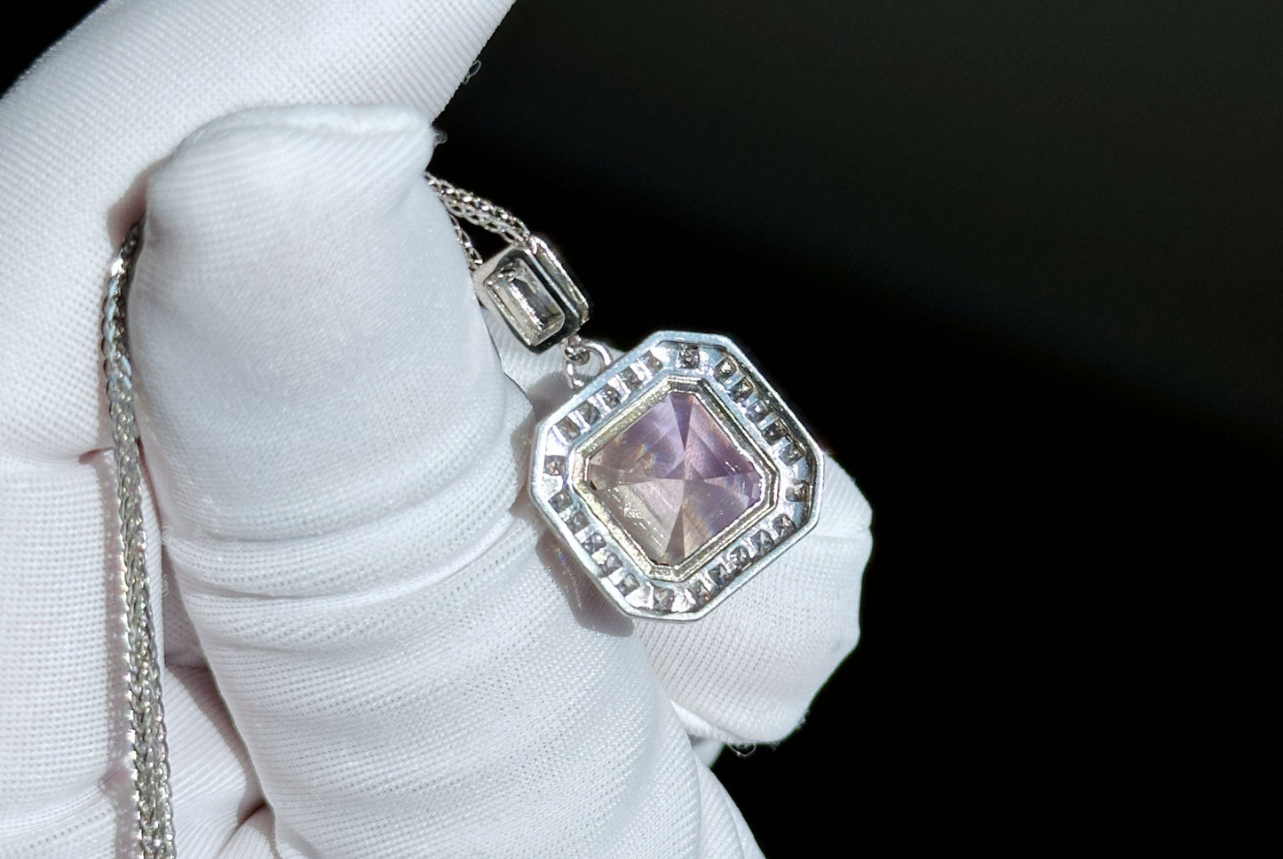 11x11-7carats, Certified Natural Ametrine Pendant, 925 Sterling Silver, Ametrine Asscher Cut Pendant, Untreated Ametrine Necklace, 天然紫黄晶吊坠