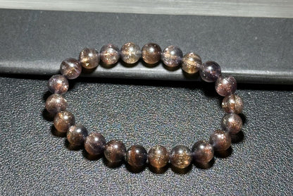 8.5mm+, Certified Natual Sunstone In Iolite Bracelet, "BLOODSHOT" IOLITE, Natural Cordierite Bracelet,  天然收藏级滴血堇青石金草莓堇青石手串