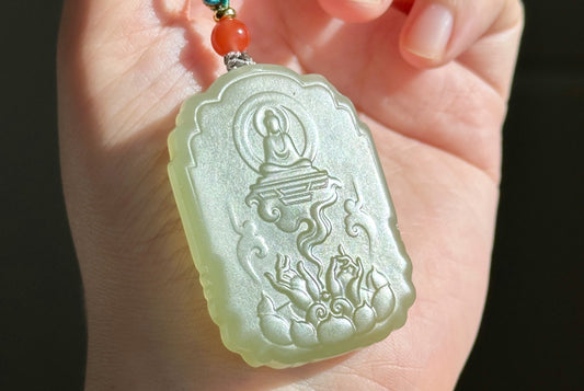 Certified Natural Qingshui Nephrite Jade Carved Guanyin Pendant, 天然晴水和田玉观音吊坠
