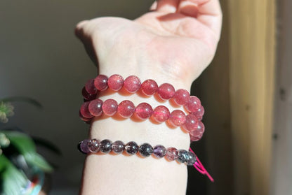 9.5mm+, Certified Natural Strawberry Quartz bracelet, Collective grade pigeon blood strawberry quartz bracelet, 天然老矿星光鸽血红草莓晶手串