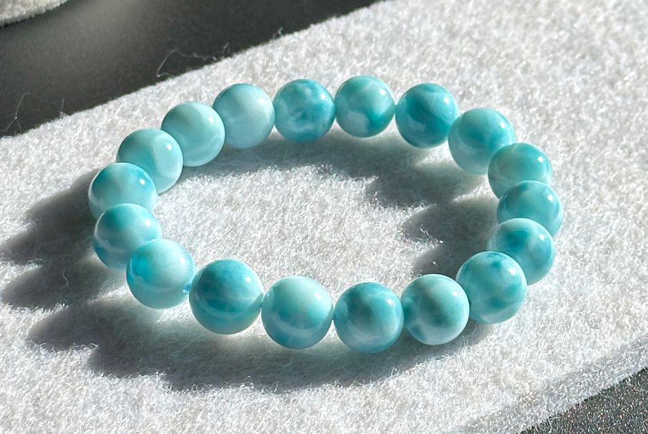 11mm, Natural High Quality Dominican Blue Larimar Beads Bracelet, Dominican Republic Larimar Bracelelt, 多米尼加天然海纹石手串