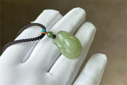 Certified Natural Lake-Green Nephrite Jade Carved Little Rabbit Pendant | Handcrafted Jade | High-Quality Icy Jade Charm,天然冰湖水绿软玉小兔子吊坠