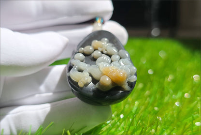 Certified Natural Loulan Tricolor Nephrite Jade Hand-Carved Lotus and Koi Fish Pendant, 天然楼兰三色和田玉手工雕刻莲花鱼吊坠