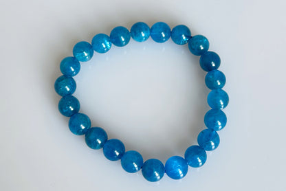 8.5mm+, Certified Natural Rich Deep Blue Apatite Bracelet, Natural Untreated Shimmering Blue Apatite Bracelet, AAA, 天然浓郁色蓝磷灰石手串 (Copy)