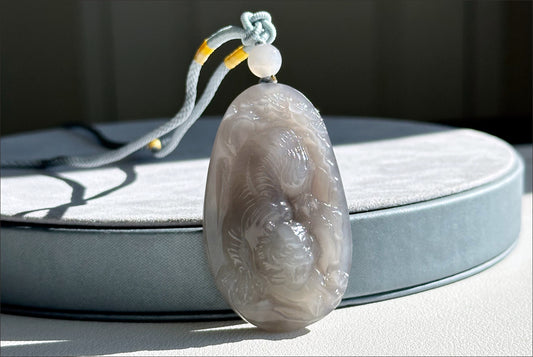 Certified Natural Smoky Purple Nephrite Jade Hand-Carved Tiger Pendant