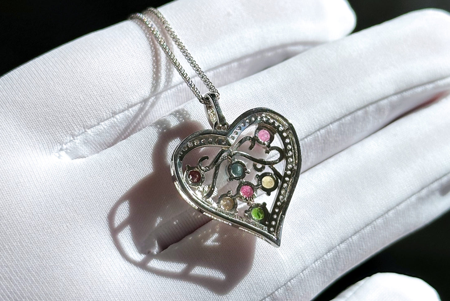 Natural Tourmaline S925 Sterling Silver Pendant, Tourmaline Pendant, Silver tourmaline pendant, Heart Shape Tourmaline Pendant, 天然碧玺纯银项链