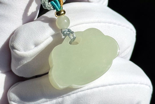 Certified Natural White Nephrite Jade Carved Lotus Peace Lock Pendant, White Jade Pendant, 天然和田白玉莲花锁吊坠