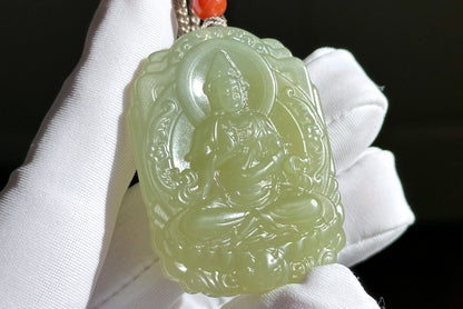Certified Natural Qingshui Nephrite Jade Carved Guanyin Pendant, 天然晴水和田玉观音吊坠