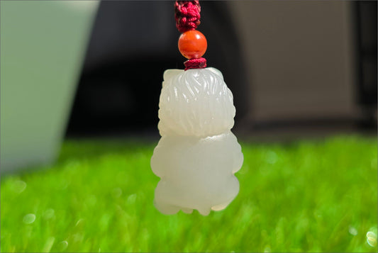 Certified Natural Smoky Gray Nephrite Jade Carved Lion Dance Pendant, 天然浅烟紫和田玉雕刻醒狮吊坠