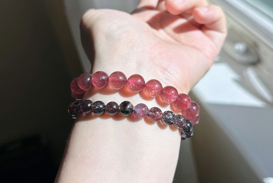 9.5mm+, Certified Natural Strawberry Quartz bracelet, Collective grade pigeon blood strawberry quartz bracelet, 天然老矿星光鸽血红草莓晶手串