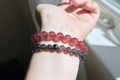 9.5mm+, Certified Natural Strawberry Quartz bracelet, Collective grade pigeon blood strawberry quartz bracelet, 天然老矿星光鸽血红草莓晶手串