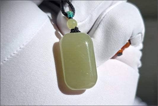 Certified Natural Yellowish-Green Nephrite Jade Wushi Pai Pendant | Peace Talisman | Small Plain Jade Pendant, 天然青黄玉无事牌吊坠