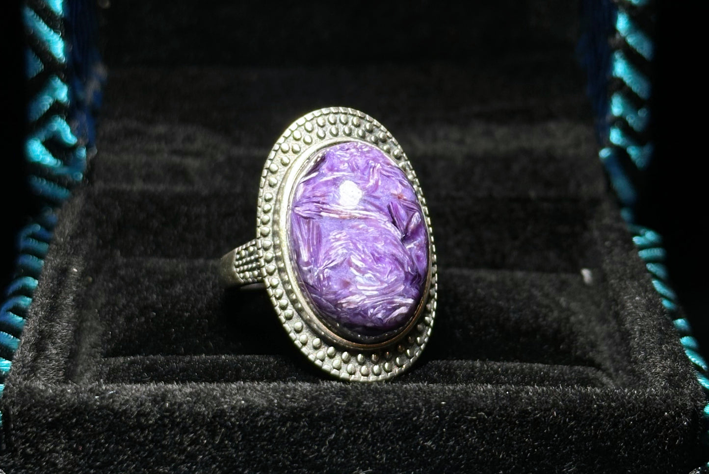 Natural Top Grade Charoite Silver Ring, Purple Charoite with best looking swirls patterns, Natural Charoite Ring, 天然收藏级俄罗斯紫龙晶纯银戒指