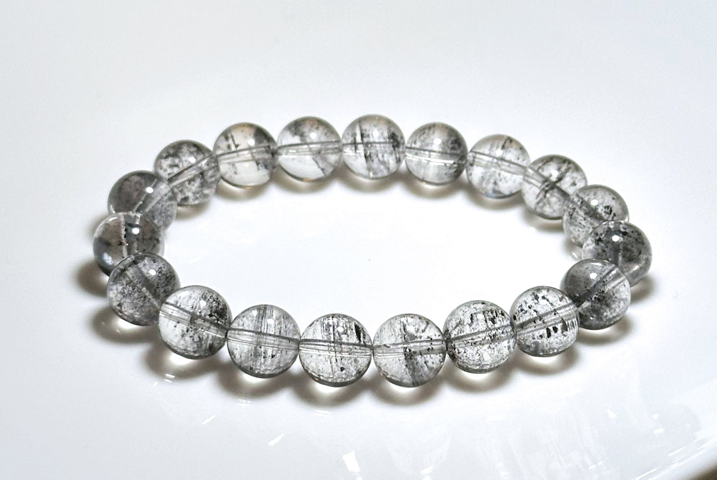 9.5mm+, Certified Natural Black Phantom Quartz Bracelet, Phantom quartz bracelet, 天然黑幽灵手串