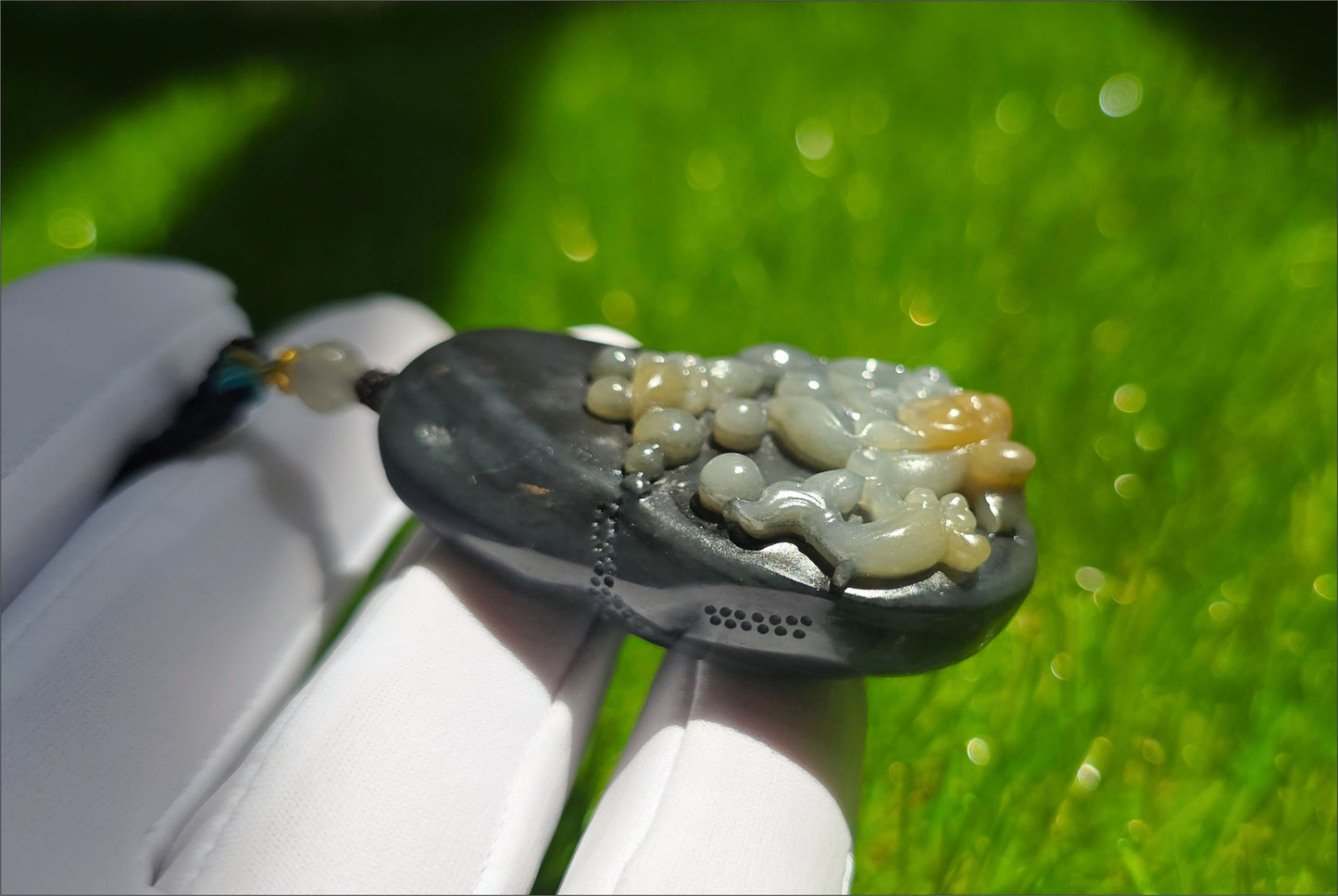 Certified Natural Loulan Tricolor Nephrite Jade Hand-Carved Lotus and Koi Fish Pendant, 天然楼兰三色和田玉手工雕刻莲花鱼吊坠