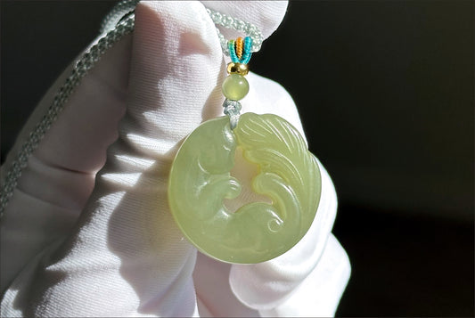 Certified Natural Green Qingshui nephrite jade Carved Kitten Nephrite Jade Carved Kitten Pendant, Nephrite Jade Cat Pendant, 天然绿晴水和田玉雕刻小猫咪吊坠