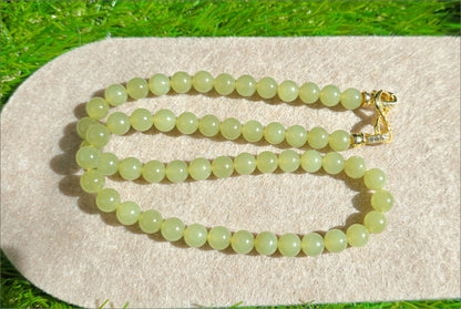 8mm, Certified Natural High Quality Greenish-Yellow Nephrite Jade Bead Necklace, 天然高品质青黄口和田玉项链