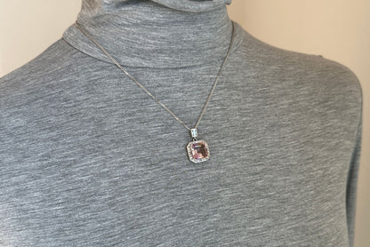 11x11-7carats, Certified Natural Ametrine Pendant, 925 Sterling Silver, Ametrine Asscher Cut Pendant, Untreated Ametrine Necklace, 天然紫黄晶吊坠