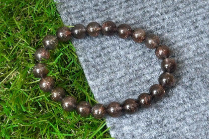 8.5mm+, Certified Natual Sunstone In Iolite Bracelet, "BLOODSHOT" IOLITE, Natural Cordierite Bracelet,  天然收藏级滴血堇青石金草莓堇青石手串