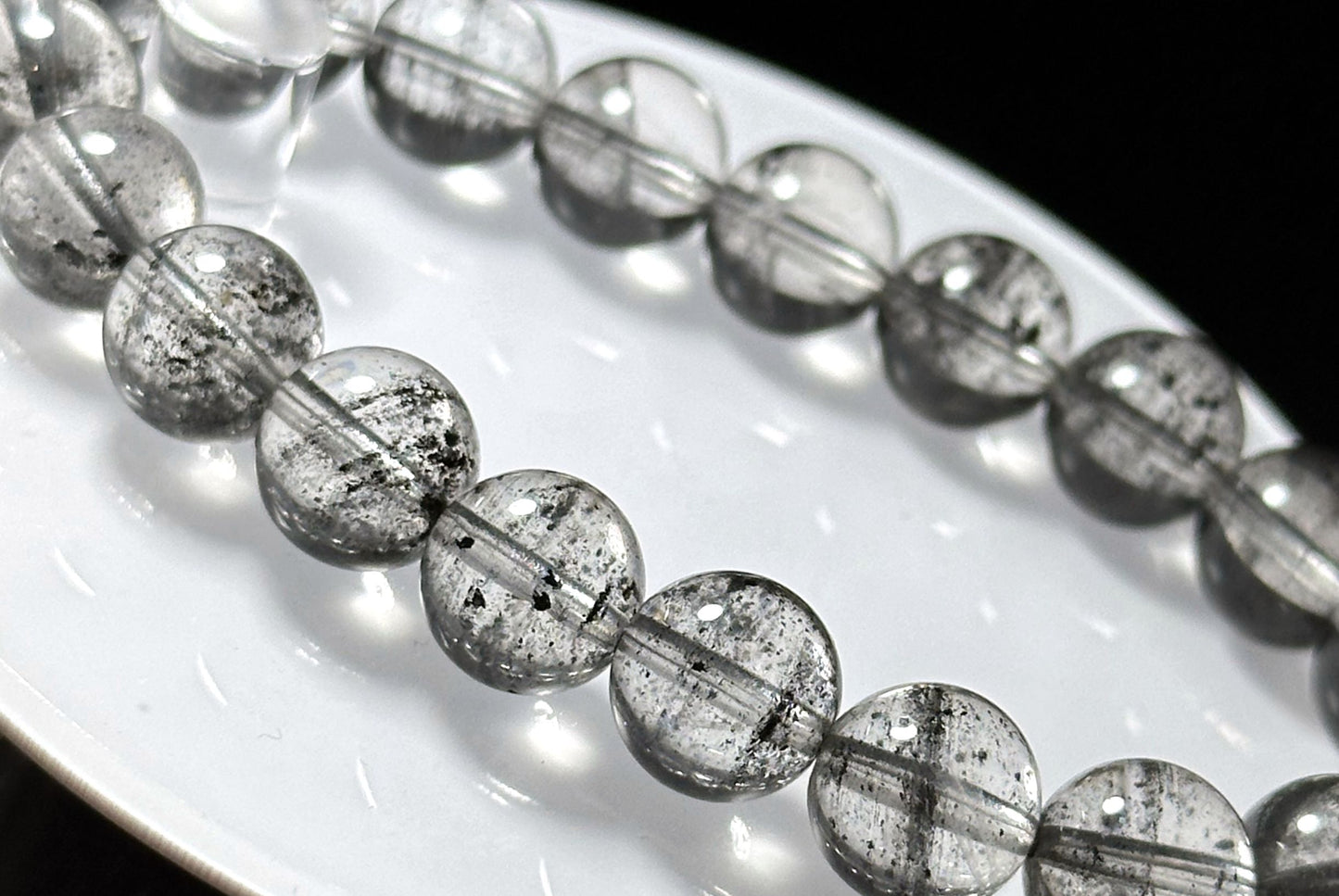 9.5mm+, Certified Natural Black Phantom Quartz Bracelet, Phantom quartz bracelet, 天然黑幽灵手串