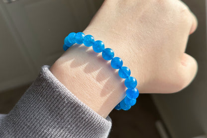 8.5mm+, Certified Natural Rich Deep Blue Apatite Bracelet, Natural Untreated Shimmering Blue Apatite Bracelet, AAA, 天然浓郁色蓝磷灰石手串 (Copy)
