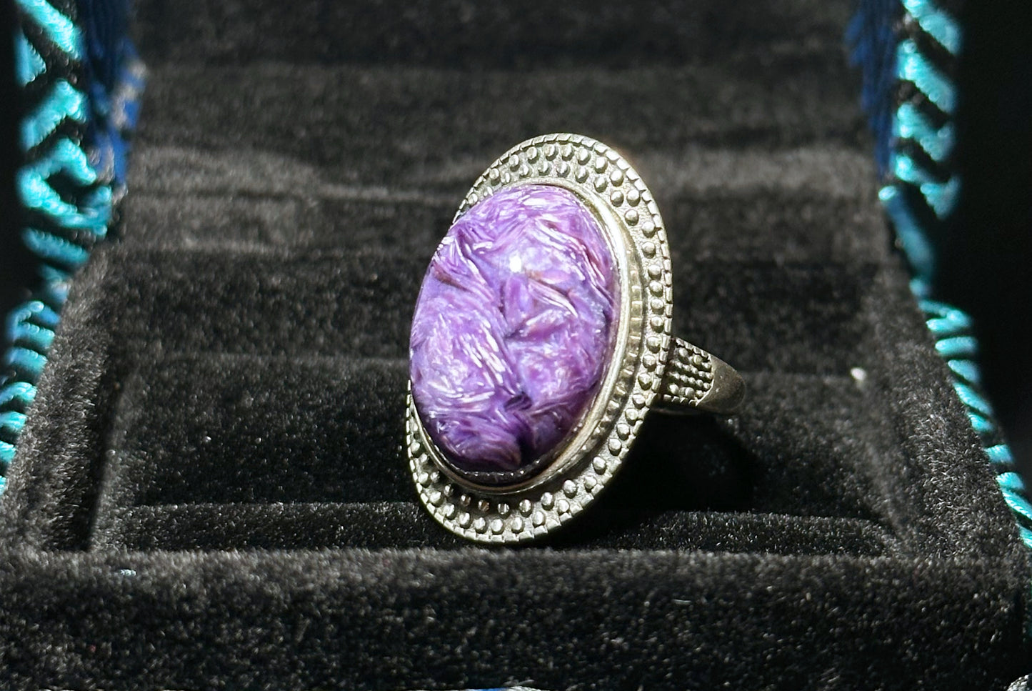 Natural Top Grade Charoite Silver Ring, Purple Charoite with best looking swirls patterns, Natural Charoite Ring, 天然收藏级俄罗斯紫龙晶纯银戒指