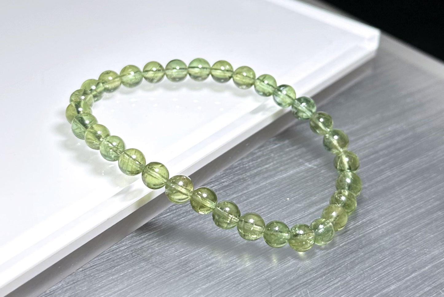6mm, Certified Natural High-Quality Green Apatite Beads Bracelet, 天然玻璃体绿磷灰手串