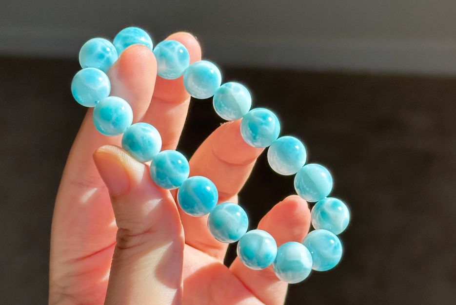 11mm, Natural High Quality Dominican Blue Larimar Beads Bracelet, Dominican Republic Larimar Bracelelt, 多米尼加天然海纹石手串