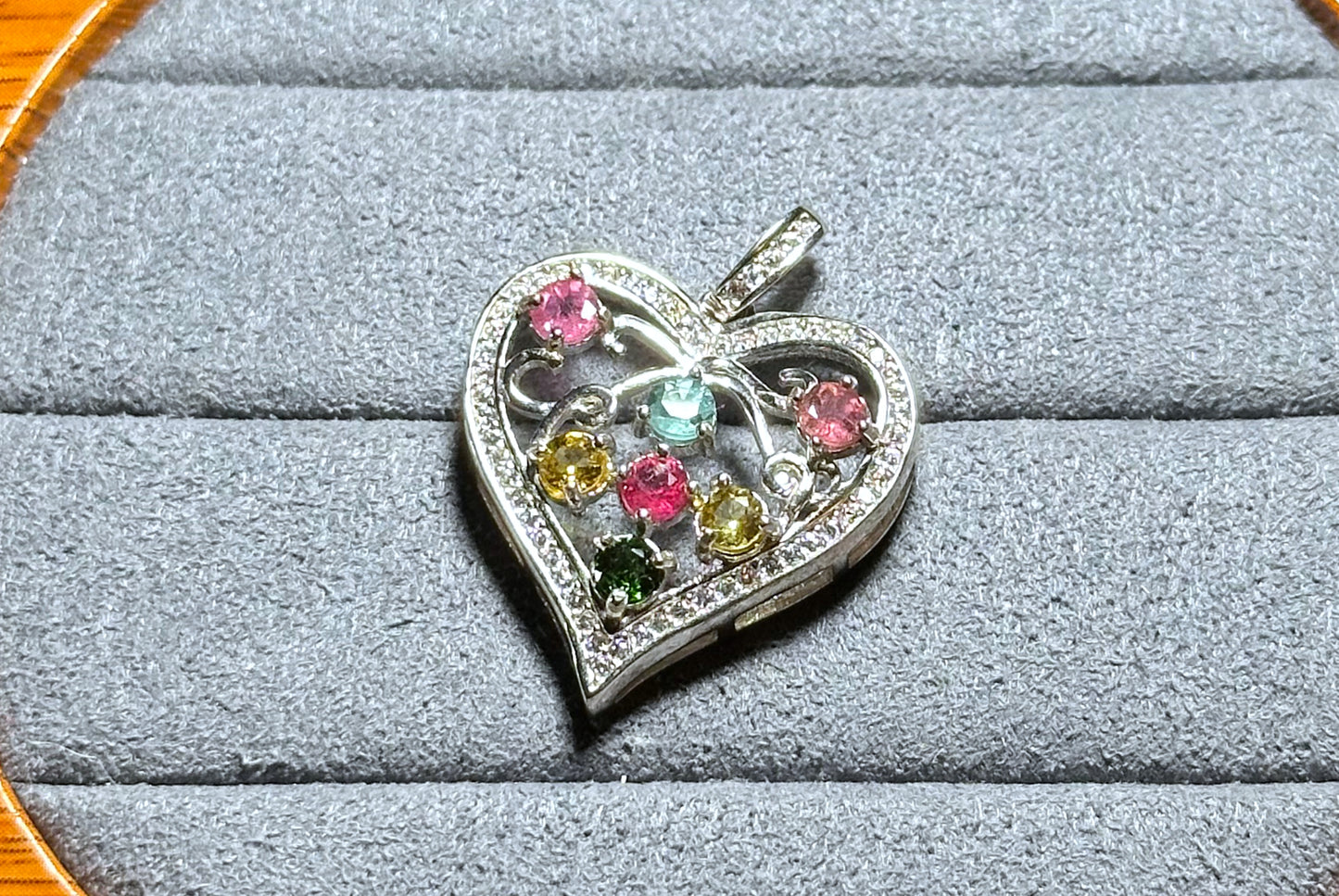 Natural Tourmaline S925 Sterling Silver Pendant, Tourmaline Pendant, Silver tourmaline pendant, Heart Shape Tourmaline Pendant, 天然碧玺纯银项链