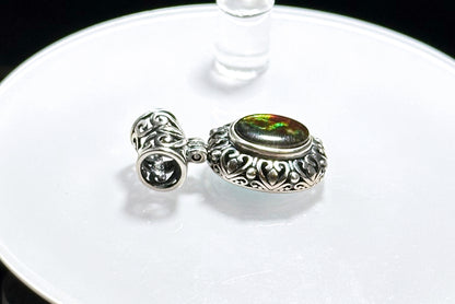 8x10, Natural High Grade Ammolite Stone Pendant Necklace, 925 Sterling Silver, Canada Natural Ammolite Pendant, 天然无拼接斑彩螺化石纯银吊坠