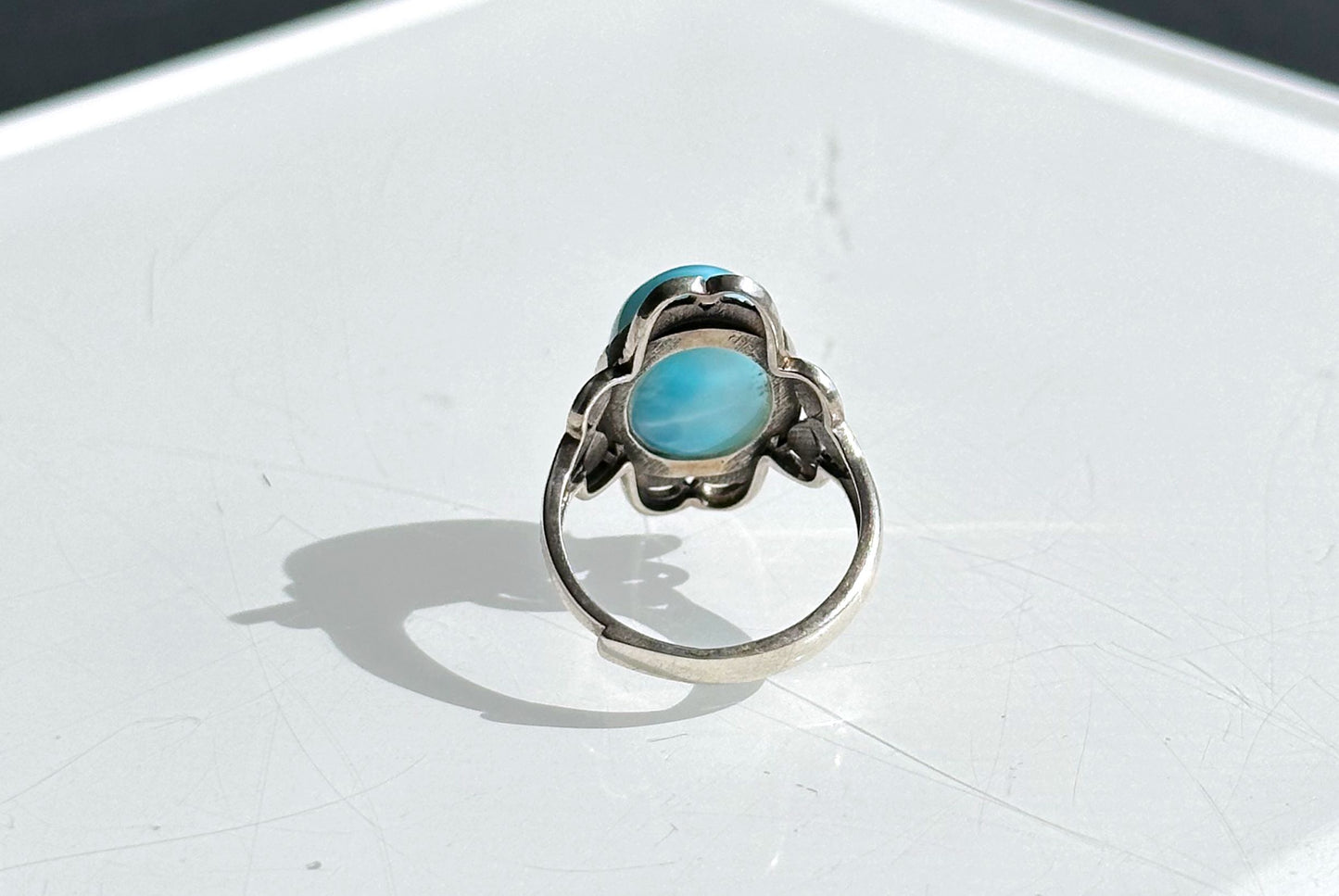 Natural Dominican High Quality Blue Larimar Silver Ring, Natural Larimar Ring, Silver Blue Larimar Ring, 天然高品质海纹石纯银戒指