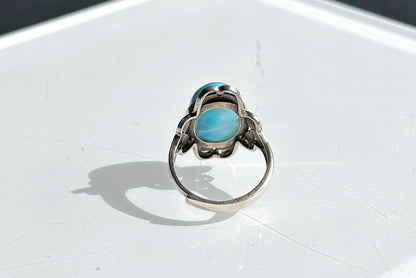 Natural Dominican High Quality Blue Larimar Silver Ring, Natural Larimar Ring, Silver Blue Larimar Ring, 天然高品质海纹石纯银戒指