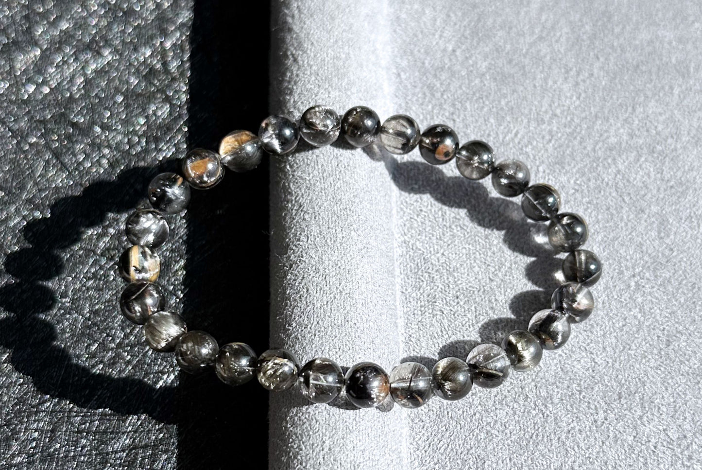 6.5mm+, Certified Rare Natural Top Grade Black Brookite Rutilated quartz Beads Bracelet, Silver Brookite in quartz bracelet, 收藏级黑银钛晶手串