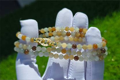 5mm, Certified Top Quality Natural Icy Multi Color Nephrite Jade Beads Necklace, 天然多宝且末和田玉项链
