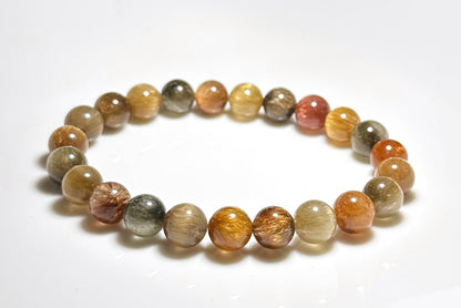 8mm, Certified Natural Collection's Grade Natural Cat Eye Multicolor Rutilated Quartz bracelet, Rutilated Beads bracelet, 收藏级天然满顺猫眼彩发晶手串