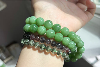 12mm, Certified Natural Powder Green Nephrite Jade Bead Necklace, 天然俄料7号矿色标粉绿项链