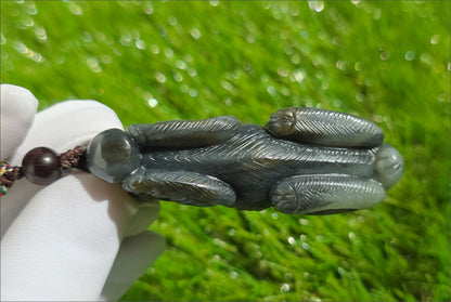Certified Natural Loulan Nephrite Jade Hand-Carved Dog Handheld, 天然楼兰三色料手工雕刻狗手把件