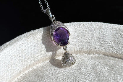 Natural Amethyst Pendant, Unheated Brazil Amethyst S925 Sterling Silver Pendant Necklace, 巴西天然紫晶纯银吊坠