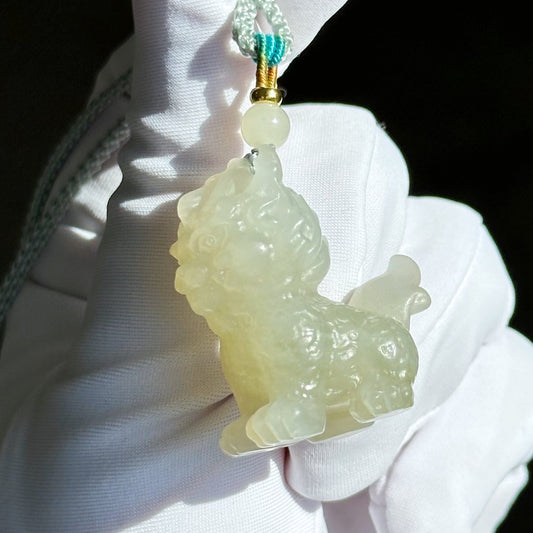 Certified Natural QingShui Nephrite Jade Carved Kirin Pendant, 天然晴水和田玉麒麟吊坠