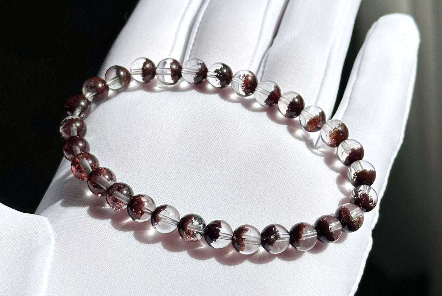 6.5mm,+ Certified High Grade Natural Red Phantom Quartz Bracelet, Treasure Bowl Red Phantom Quartz Bracelet, 天然聚宝盆红幽灵水晶手串
