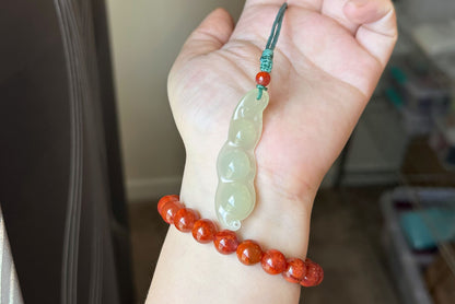 Certified Natural Icy Qingshui Nephrite Jade Hand Carved Lucky Bean Pendant, 天然晴水和田玉手工雕刻福豆吊坠