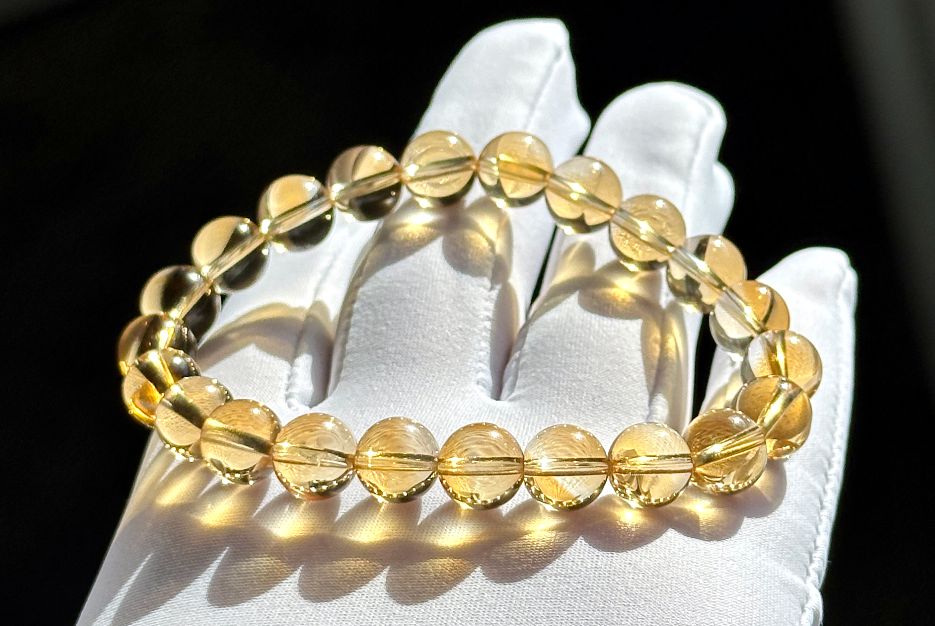 8.7mm+, Certified Natural Collector's Gem Grade Deep Yellow Citrine Beads Bracelet, Untreated High Clarity Natural Citrine, 天然宝石级玻璃体暴力黄黄水晶手串