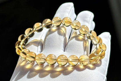 8.7mm+, Certified Natural Collector's Gem Grade Deep Yellow Citrine Beads Bracelet, Untreated High Clarity Natural Citrine, 天然宝石级玻璃体暴力黄黄水晶手串